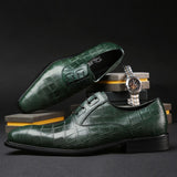 Handmade Style Men's Formal Oxford Shoes Genuine Leather Crocodile Print Green Black Lace Up Dress Mart Lion   