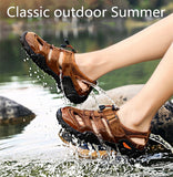 Summer Men's Shoes Outdoor Casual Sandals Genuine Leather Non-slip Sneakers Beach Mart Lion   
