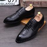 Men's Crocodile Grain Genuine Leather Dress Shoes Pointed Toe Casual Party Oxfords Lace-Up Flats Mart Lion Style 2 6 
