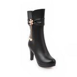 women casual 9cm high heel autumn boots lady cute winter mid calf boots MartLion c 37 