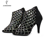 Dance Shoes Women Shoes Latin Salsa For Women Tango Rhinestone Cuban Heel MartLion black heel 6cm 4 