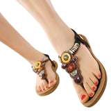 Bohemian Women Sandals Gemstone Beaded Slippers Summer Beach Flip Flops Ladies Flat Shoes MartLion   