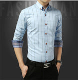 Autumn  Men's Social Shirt Slim Fit Long Sleeve Plaid Cotton Casual Brand Clothes Mart Lion   