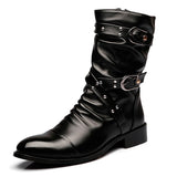 Men's Genuine Leather Rivets Punk Boots Casual Buckle Zip Flats Brand Martin Shoes Mart Lion   