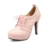 women sweet pink spring high heel shoes casual mesh breathable autumn boots MartLion b 43 