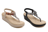 Platform Sandals For Women Bohemia Beach Rhinestone T-Strap Shoes MartLion   