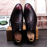 Men's Crocodile Grain Genuine Leather Dress Shoes Pointed Toe Casual Party Oxfords Lace-Up Flats Mart Lion   