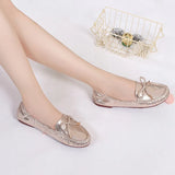 Bow tie Loafers Silver Gold Ballet Flats Casual Slip On Shoes Woman Shallow Soft Summer Flat MartLion   