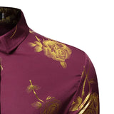 Men's Gold Rose Floral Print Shirts Floral Steampunk Chemise White Long Sleeve Wedding Party MartLion   