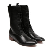 Lace Up Men's Mid-Calf Boots Punk Motor Biker Genuine Leather Shoes Rock Footwear MartLion black 6 