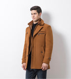  Winter Men's Casual Wool Trench Coat Medium Solid Thicken Slim Windbreaker Overcoat Jacket Mart Lion - Mart Lion