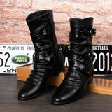 Men's Genuine Leather Rivets Punk Boots Casual Buckle Zip Flats Brand Martin Shoes Mart Lion Black 6 