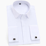 Men's Classic French Cuffs Solid Dress Shirt Covered Placket Formal Standard-fit Long Sleeve Office Work White Mart Lion White 38 