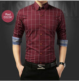 Autumn  Men's Social Shirt Slim Fit Long Sleeve Plaid Cotton Casual Brand Clothes Mart Lion   