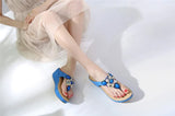 Women Slippers Thong Flip Flop Summer Beach Wedge Shoes Bohemia Ethnic Rhinestone Crystal Mules Slide Sandals MartLion   