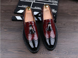 Men's Crocodile Grain Leather Lace-Up Casual Shoes Tassel Loafers Moccasins Vintage Carved Brogue Mart Lion   
