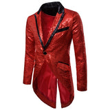 Shiny Gold Sequin Glitter Embellished Blazer Jacket Men's Nightclub Prom Suit Blazer Homme Stage Clothes For singers Mart Lion Red 3 M 