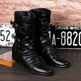 Men's Genuine Leather Rivets Punk Boots Casual Buckle Zip Flats Brand Martin Shoes Mart Lion   