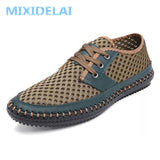 Summer Breathable Mesh Men's Casual Shoes For Handmade Lace-Up Loafers Mart Lion   