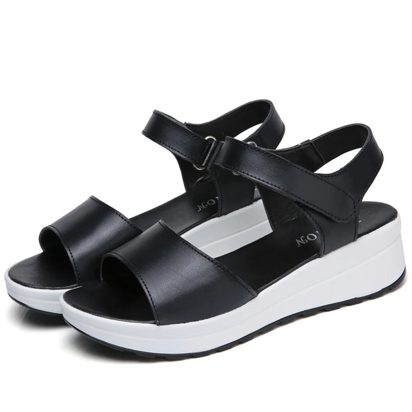 Genuine Leather Women sandals shoes Platform ladies white Sneakers summer open toe High Heel footwear MartLion Black 8 