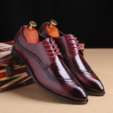 British Style Men's Classic Formal Shoes Pointed Toe Retro Bullock Design Men's Oxford Dress Mart Lion Red 4.5 