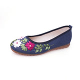 Women Flower Flats Slip On Cotton Fabric Casual Shoes Round Toe Flat MartLion   