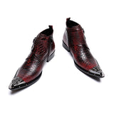 Genuine Leather Men's Boots British Style All Match Red Simple Pointed Toe Chelsea Ankle Shoes Mart Lion   