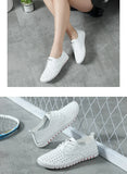 Genuine Leather ladies flats sneakers Women casual loafers shoes Hollow moccasins White Lace up canvas Boat MartLion   