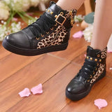 Shoes Women Rivets Canvas Shoes Casual Shoes Leopard Flowers Vintage Black White Blue MartLion   