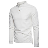 Spring Cotton Linen T Shirts Men's Slim Fit Long Sleeve Tops Tees Solid Color Breathable Causal Linen Mart Lion White M 