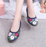 Women Flower Flats Slip On Cotton Fabric Casual Shoes Round Toe Flat MartLion   