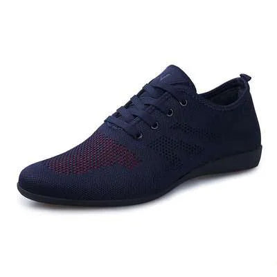 Men's Shoes Breathable Casual Sneakers Low Lace-up Mesh Flat Zapatillas Hombre MartLion Blue Red 6.5 