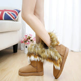 Snow Woman Winter Warm Female Mid-calf Boots With Fur Plush Ladies Shoes Furry British Soft Flock Short Slip-On Mart Lion   