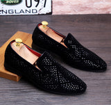 Movechain Arrive Men's Genuine Leather Loafers Casual Shoes Rhinestone Driving Flats Dress Wedding Mart Lion   