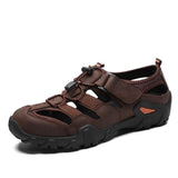 Summer Men's Shoes Outdoor Casual Sandals Genuine Leather Non-slip Sneakers Beach Mart Lion Dark brown 6.5 