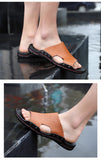 Men's Slippers Summer Flat Summer Shoes Breathable Beach Slippers Split Leather Flip Flops Mart Lion   