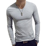V Neck Men's T Shirts Plain Long Sleeve slim Fit Undershirt Armor Summer Casual Tee Tops Underwear White Black Mart Lion Gray M 