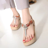 Platform Sandals For Women Bohemia Beach Rhinestone T-Strap Shoes MartLion   