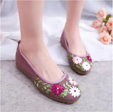 Women Flower Flats Slip On Cotton Fabric Casual Shoes Round Toe Flat MartLion   