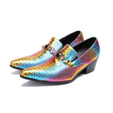 Luxury Multicolor Genuine Leather Men's Shoes Metal Chains Pointed Toe Dress Wedding Party Brogue Shoes Mart Lion   