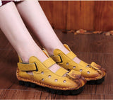 Summer Soft Bottom Flat Leather Shoes Casual Women Sandals Tunnel Vintage Handmade spring Mart Lion   