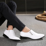 White PU Leather Men's Dress Shoes Oxfords Slip On Party Wedding Derby Casual Flats Mart Lion   