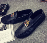 Men's Leather Casual Shoes Spring Summer Trend Lightweight Tiger Embroidery Cool Loafers Driving Mart Lion   