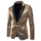 Shiny Gold Sequin Glitter Embellished Blazer Jacket Men's Nightclub Prom Suit Blazer Homme Stage Clothes For singers Mart Lion Gold L 
