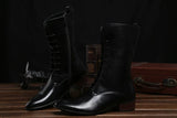 Lace Up Men's Mid-Calf Boots Punk Motor Biker Genuine Leather Shoes Rock Footwear MartLion   