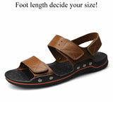 Summer Men's Casual Genuine Leather Sandals Flat Beach Hombre Cuero Open Shoes Homme Non Slip MartLion Khaki 10.5 