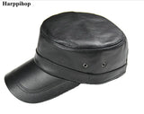 Genuine leather fur hat military hat general cadet cap baseball cap hat black sheepskin MartLion   