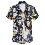 Men's Hawaiian Shirt Male Casual Printed Beach Shirts Short Sleeve MartLion Gold M 