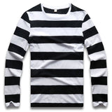 Red White Striped Long Sleeve T Shirts Tees Men's Round Neck Colorful Black White Stripes Casual Mart Lion   