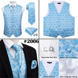Rose Red Men's Wedding Suit Vest Blue Floral Jacquard Folral Silk Waistcoat Vests Handkerchief Tie Vest Suit Set Barry Wang Design Mart Lion   